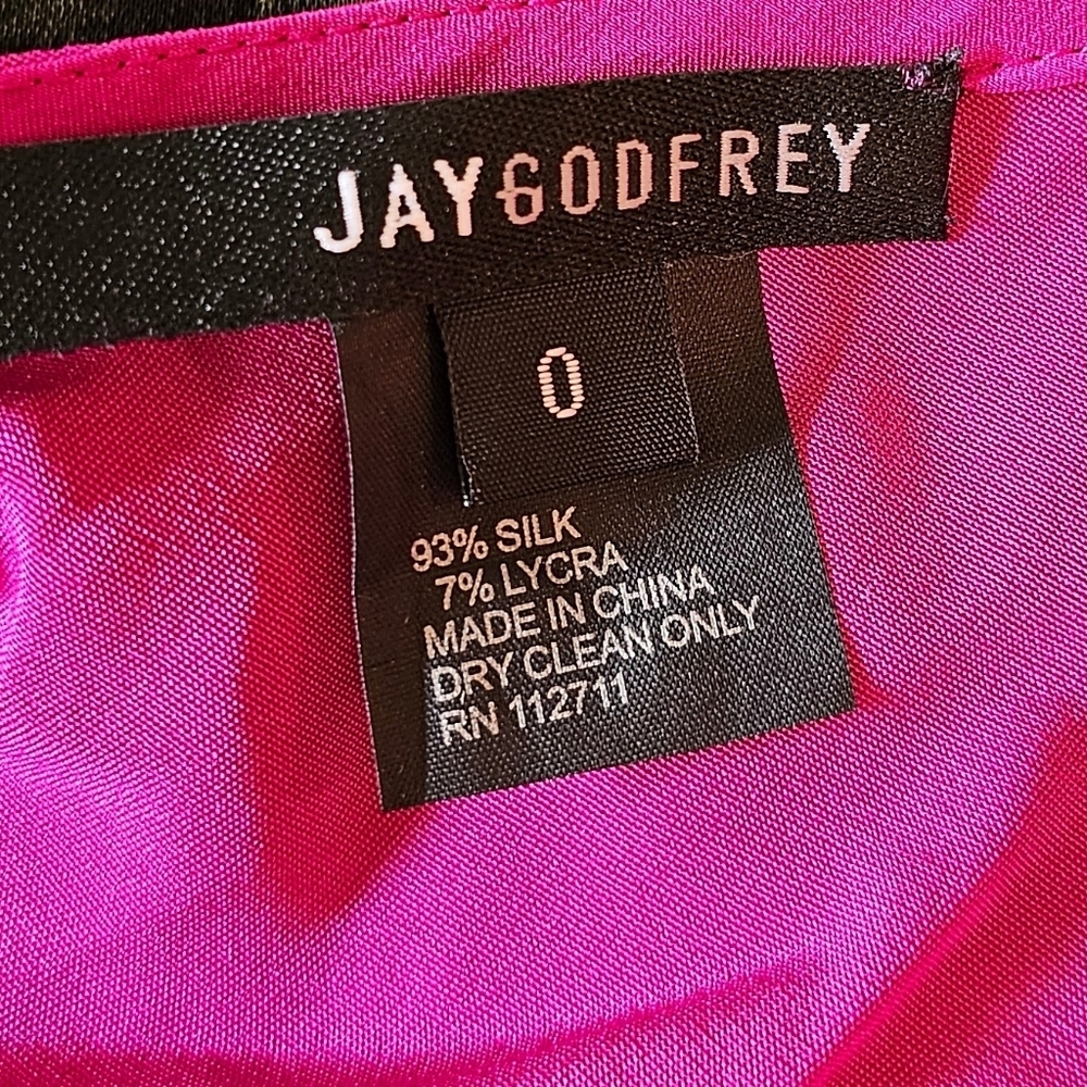 Jay Godfrey Size 0 Asymmetrical Magenta Silk Mini Dress Crystal Shoulder NEW! - Picture 6 of 8